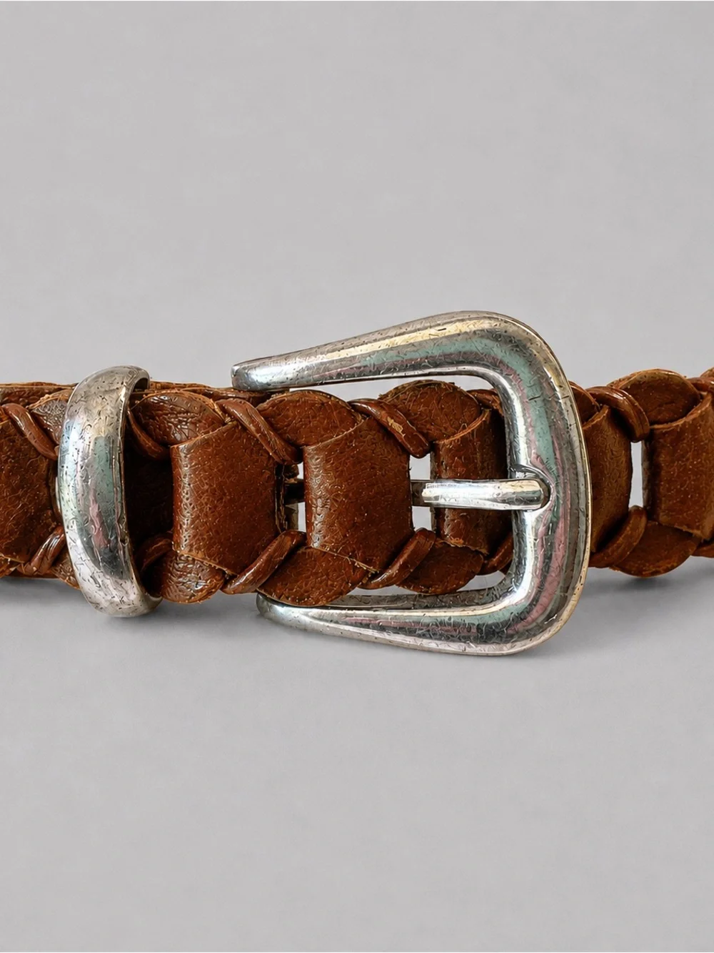 Hunt Club Cognac Women’s Brown Braided Buffalo Leather Belt Silver Tone Buckle L